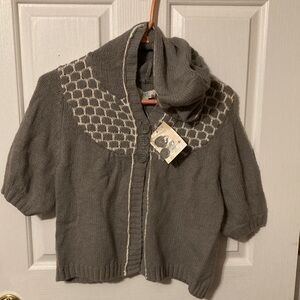 SO Charcoal Cardigan with Patterned Yoke